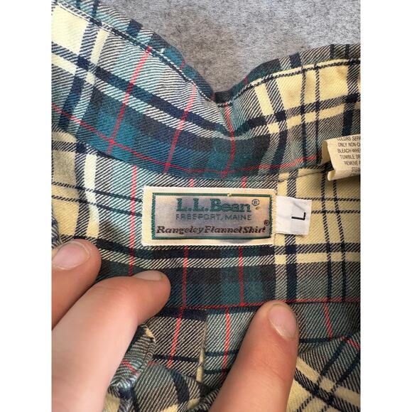 Vintage 90s LL Bean Rangely Flannel Plaid Button Down Shirt Mens L Work Casual - Picture 4 of 9